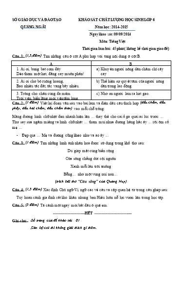 Đề khảo sát chất lượng Tiếng việt lớp 6 - Năm học 2014-2015 - Sở GD & ĐT Quảng Ngãi